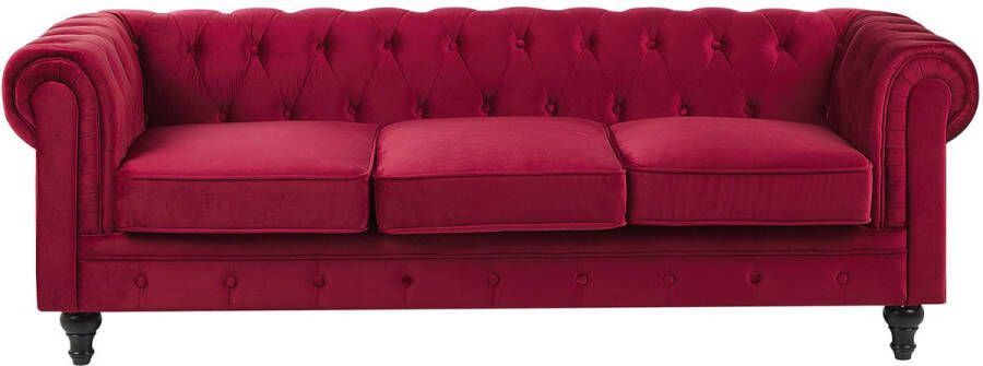 Beliani CHESTERFIELD Driezitsbank-Rood-Fluweel