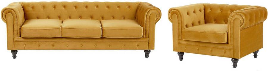Beliani CHESTERFIELD Bankenset Geel Fluweel