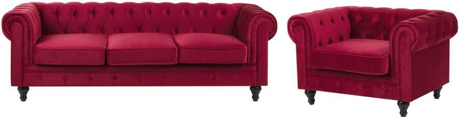 Beliani CHESTERFIELD Bankenset Rood Fluweel