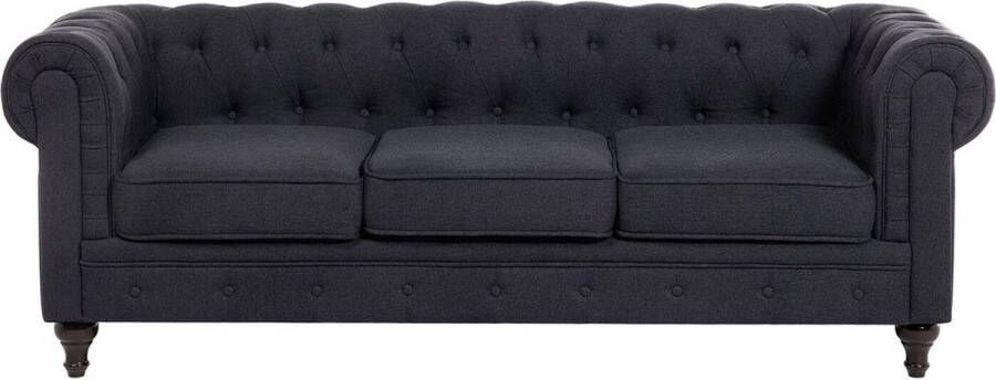 Beliani CHESTERFIELD Driezitsbank Grafietgrijs Polyester