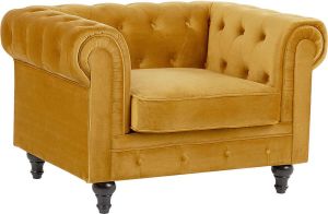 Beliani CHESTERFIELD fauteuil geel Fluweel