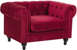 Beliani CHESTERFIELD fauteuil rood Fluweel
