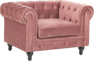 Beliani Chesterfield Fauteuil-roze-fluweel