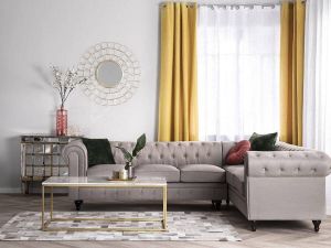 Beliani CHESTERFIELD Corner Sofa (L) Beige Polyester