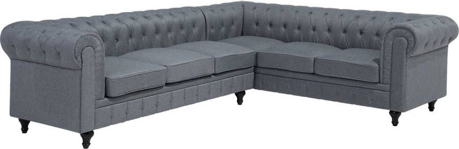 Beliani CHESTERFIELD hoekbank Grijs Linkerzijde Polyester