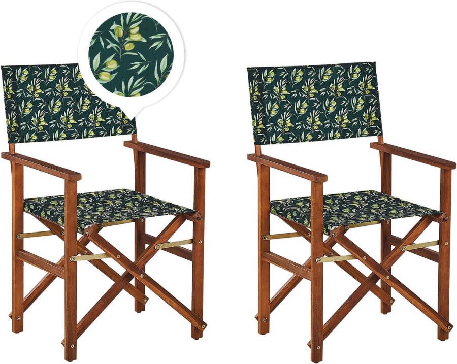 Beliani -CINE -Tuinstoel set van 2-Donkerhout|Groen|Olijven-Polyester