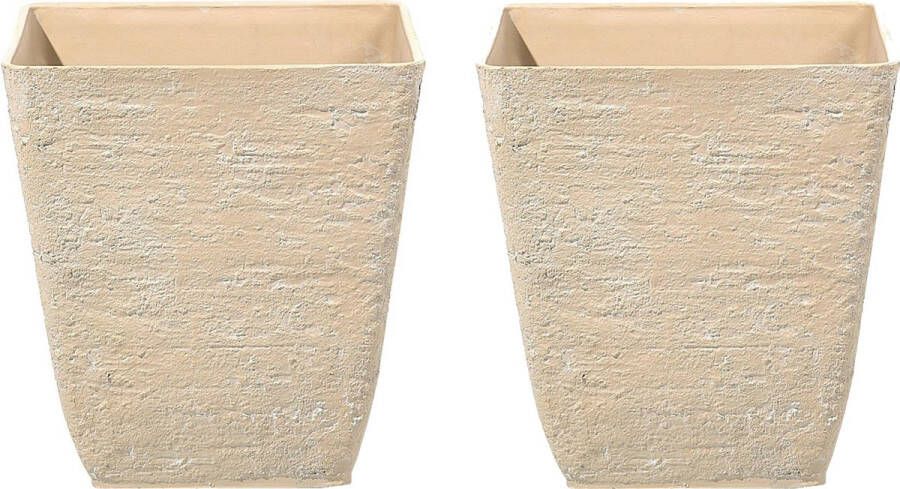 Beliani DELOS Bloempot set van 2 Beige 39 cm Stenenmix