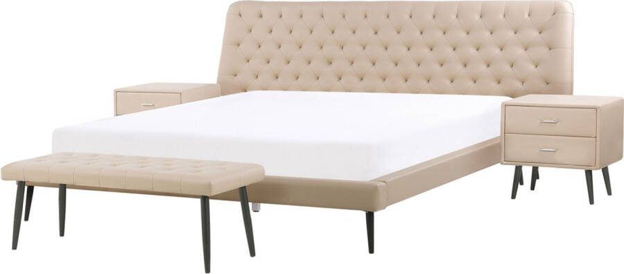 Beliani ESSONNE Slaapkamerset Beige 160 x 200 cm Kunstleer