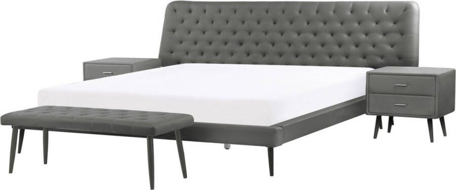 Beliani ESSONNE Slaapkamerset Grijs 160 x 200 cm Kunstleer
