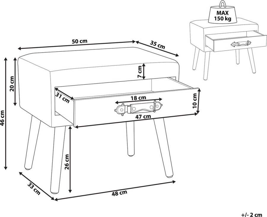 Beliani EUROSTAR Bedside Table Grijs Fluweel