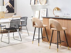 Beliani FALTON Barkruk set van 2-beige-Fluweel