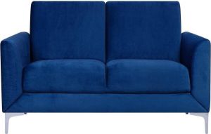 Beliani FENES Two Seater Sofa Blauw Fluweel