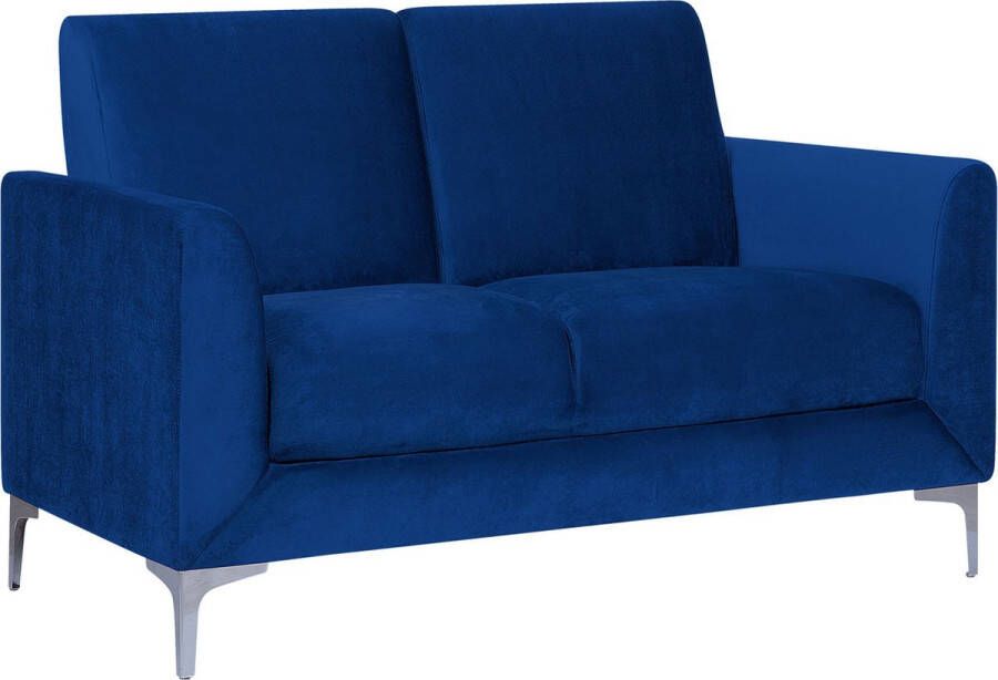 Beliani FENES Two Seater Sofa Blauw Fluweel