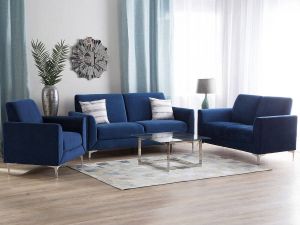 Beliani FENES Living Room Set Blauw Fluweel