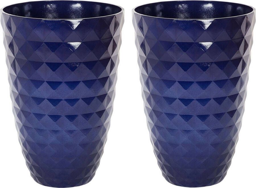 Beliani FERIZA II Bloempot set van 2 Blauw Klei-vezelmengsel