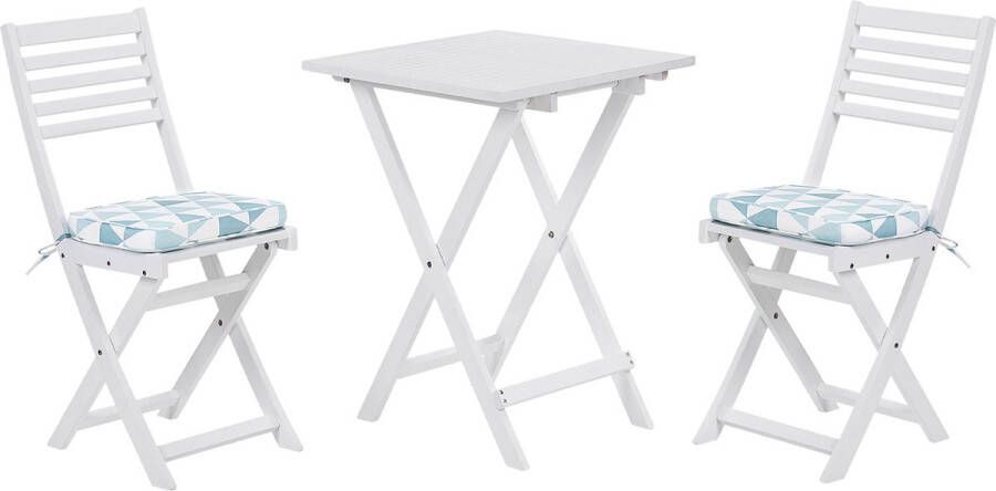 Beliani FIJI Bistroset voor 2 Wit Blauw Acaciahout