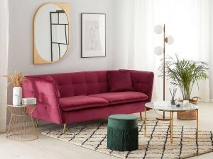 Beliani FREDERICA Three Seater Sofa Rood Fluweel