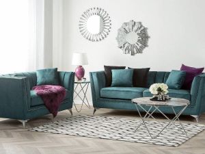 Beliani GAULA Living Room Set Blauw Fluweel