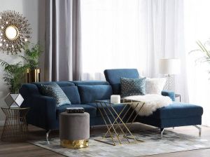 Beliani GLOSLI Corner Sofa Blauw Polyester