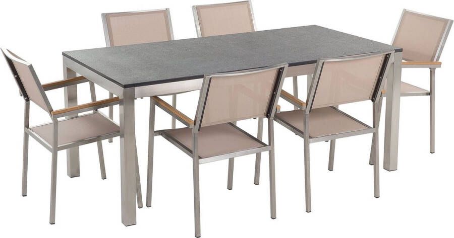 Beliani GROSSETO Tuinset met 6 stoelen- Beige Zwart Graniet