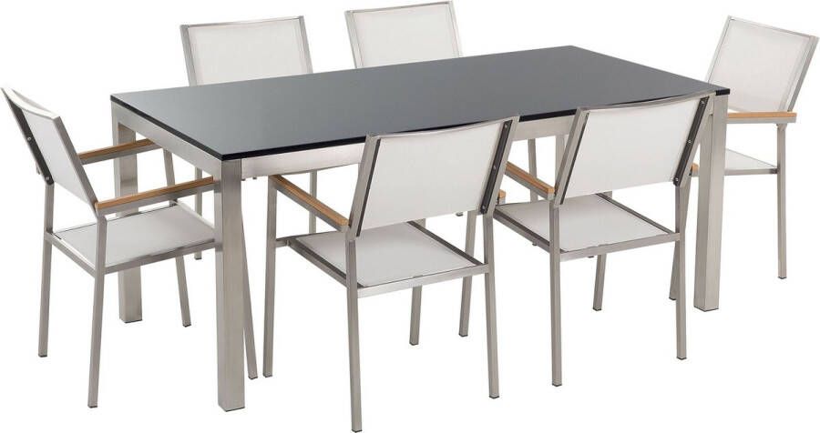 Beliani GROSSETO Tuinset met 6 stoelen Wit Zwart Graniet