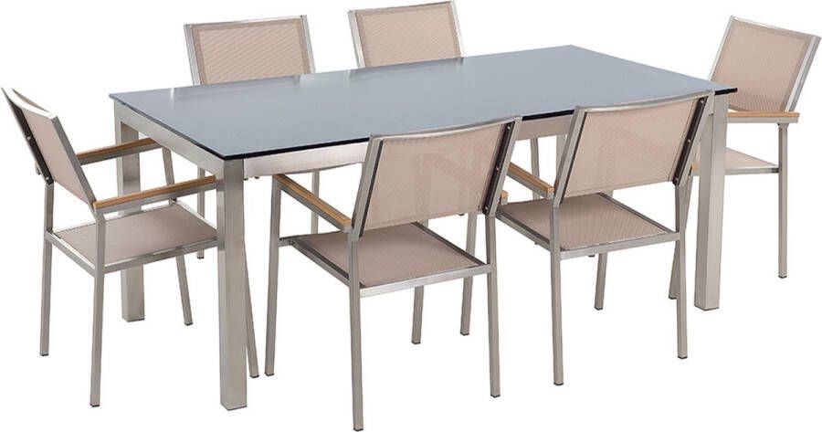 Beliani GROSSETO Tuinset voor 6 Beige Zwart Veiligheidsglas