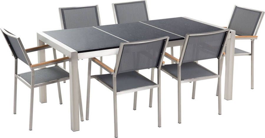 Beliani GROSSETO Tuinset voor 6 -Driedelig Grijs Graniet
