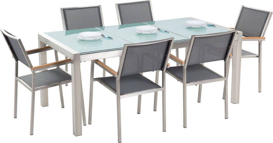 Beliani GROSSETO Tuinset voor 6 driedelig Zilver Grijs Veiligheidsglas