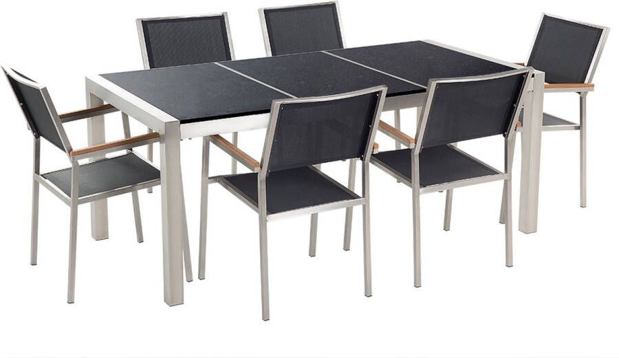 Beliani GROSSETO Tuinset voor 6 Zwart Graniet