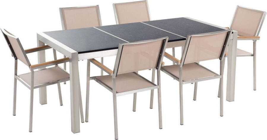 Beliani GROSSETO Tuinset voor 6 Zwart Beige Graniet