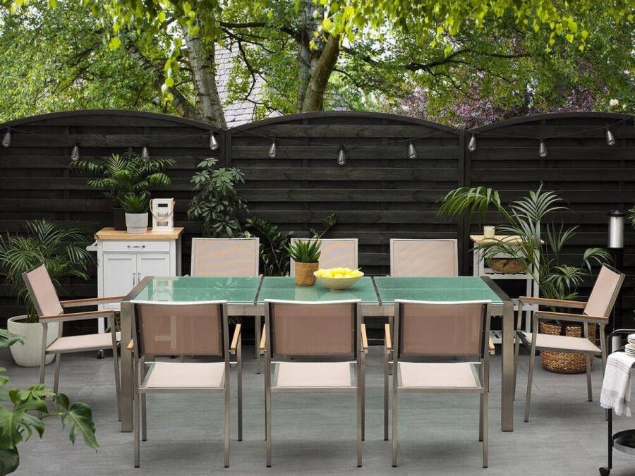 Beliani GROSSETO Tuinset voor 8 driedelig Beige Matglas Veiligheidsglas