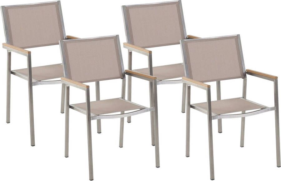 Beliani GROSSETO Tuinstoel set van 4 Beige Polyester