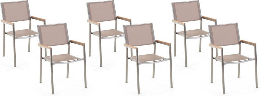 Beliani GROSSETO Tuinstoel set van 6 Beige Polyester