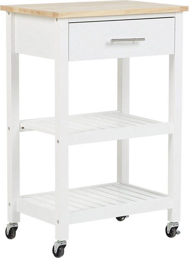 Beliani HIUMA Keukentrolley-Wit-Rubberhout MDF