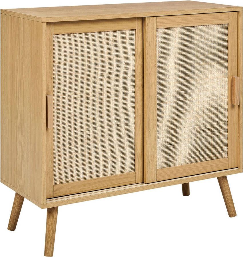 Beliani HODGEN Sideboard-Lichte houtkleur-Vezelplaat Rotan