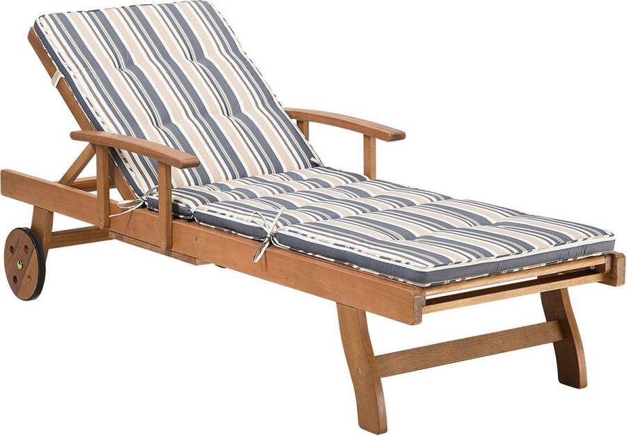 Beliani JAVA Strandstoel Lichte houtkleur Donkerblauw Acaciahout