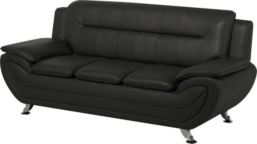 Beliani LEIRA Three Seater Sofa Zwart Kunstleer