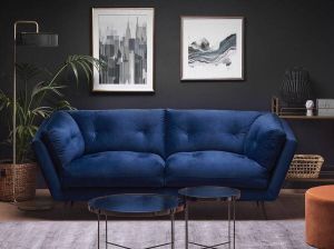 Beliani LENVIK Three Seater Sofa Blauw Fluweel