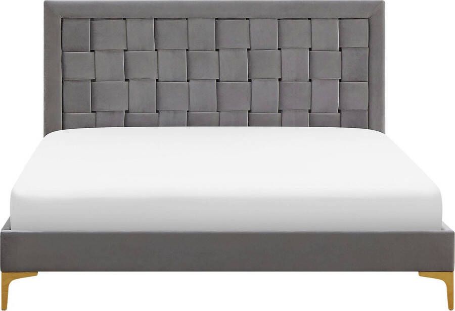 Beliani LIMOUX Tweepersoonsbed Grijs 140 x 200 cm Fluweel