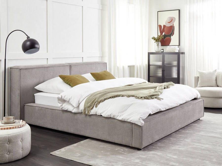 Beliani LINARDS Bed Grijs 160 x 200 cm Polyester