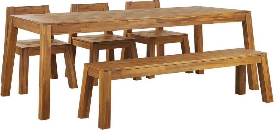 Beliani LIVORNO Tuinset voor 6 3 stoelen en bank Lichthout Acaciahout