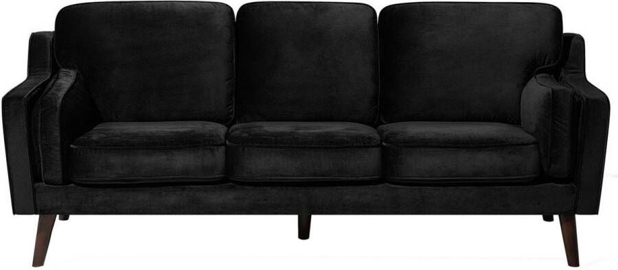 Beliani LOKKA Three Seater Sofa Zwart Fluweel