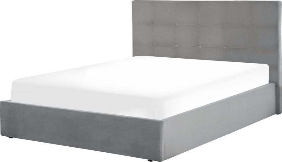 Beliani -LORIENT-Bed met opbergruimte-Grijs-140 x 200 cm-Fluweel
