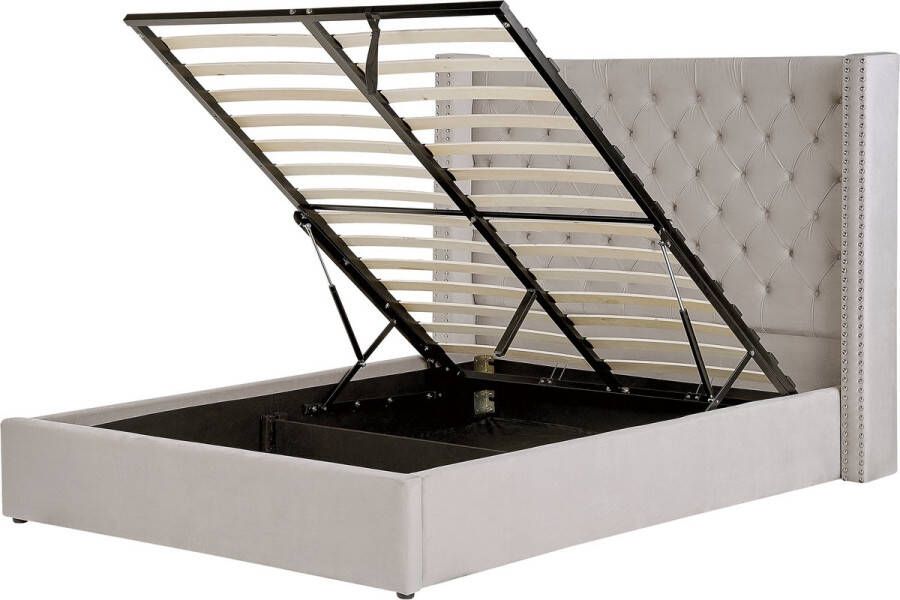 Beliani -LUBBON-Bed met opbergruimte-Grijs-160 x 200 cm-Fluweel