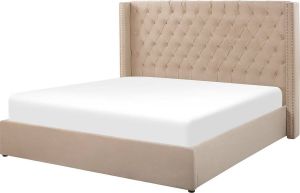 Beliani LUBBON Bed with Storage Beige Fluweel
