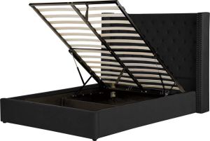 Beliani LUBBON Bed with Storage Zwart Fluweel