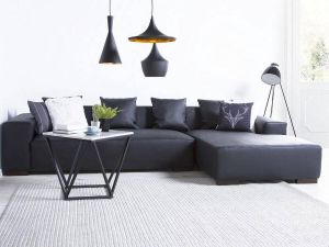 Beliani LUNGO Corner Sofa Zwart Leer