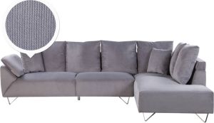 Beliani LUNNER Corner Sofa Grijs Corduroy