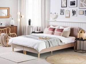 Beliani MARQUISE Tweepersoons boxspring beige Fluweel