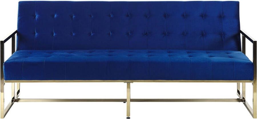 Beliani MARSTAL Three Seater Sofa Blauw Fluweel